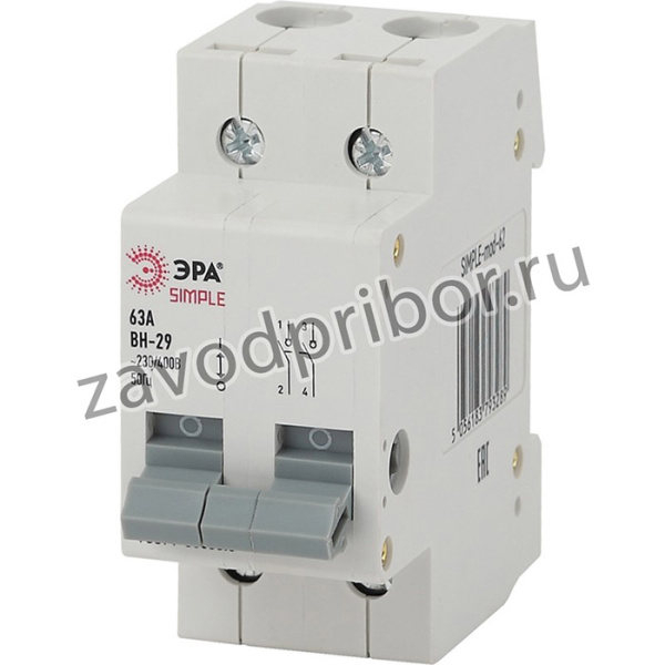 SIMPLE-mod-60 ЭРА SIMPLE Выключатель нагрузки 2P 25А ВН-29 Б0039250