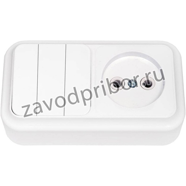 Блок 3 выкл. + роз ОУ, серия ПРАЛЕСКА, белый, 3В-РЦ-525