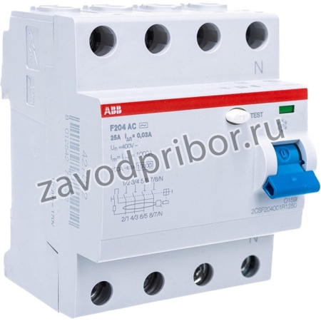 Выключатель диф. тока 4п 25A 30mA тип AC F204 2CSF204001R1250
