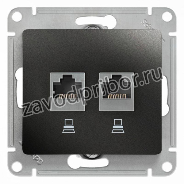 Розетка компьютерная 2-м Glossa RJ45 кат.5E механизм антрацит SE GSL000785KK