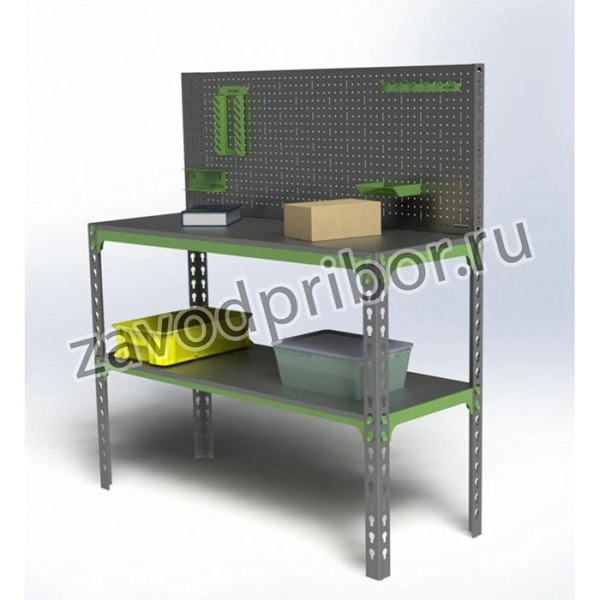Стол-верстак 950x1700x500 (одна полка) + перфопанель с комплектом аксессуаров SVPIPRIA951750