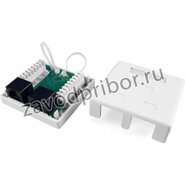 01 Розетка компьютерная Hyperline, RJ-45(8P8C), категория 5e, двойная, внешняя, Dual IDC, цвет белый