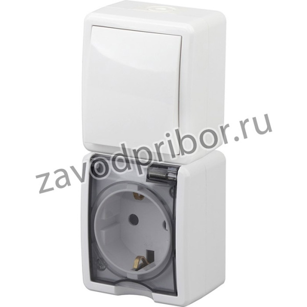 11-7407-01 ЭРА Блок розетка+выкл. верт. IP54, 16A(10AX)-250В, ОУ, Эра Эксперт, белый Б0036004