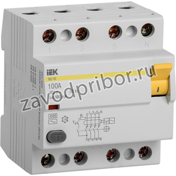 MDV10-4-100-100, Выключатель дифференциального тока (УЗО) 4п 100А 100мА ВД1-63 АС(Электромеханическое)