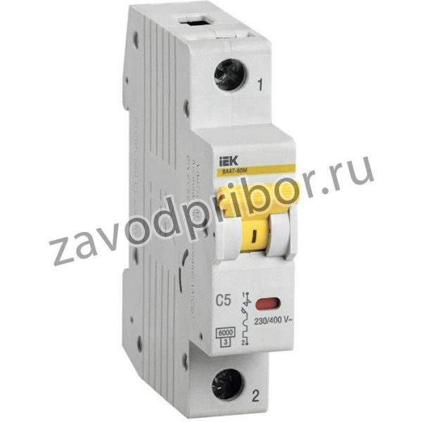 Выключатель автоматический модульный 1п C 5А 6кА ВА47-60M IEK MVA31-1-005-C