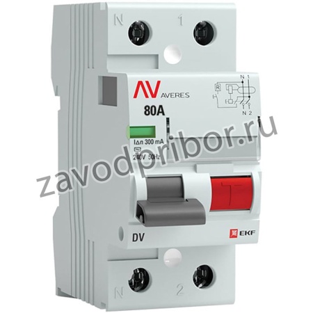 Устройство защитного отключения AVERES DV, 2P, 80А/300мА, AC, SQ rccb-2-80-300-ac-av