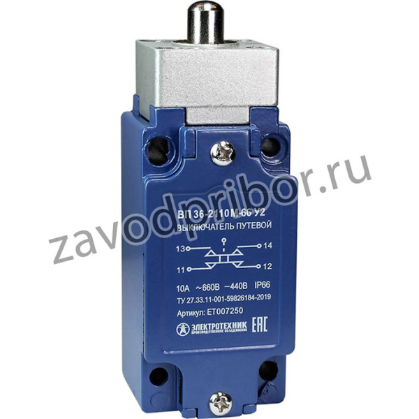 ВП 36-2110М-66 У2, толкатель, 1з+1р, безинерционный, 30х60 мм, без сальника, 3А, IP66, выключатель путевой (ЭТ)