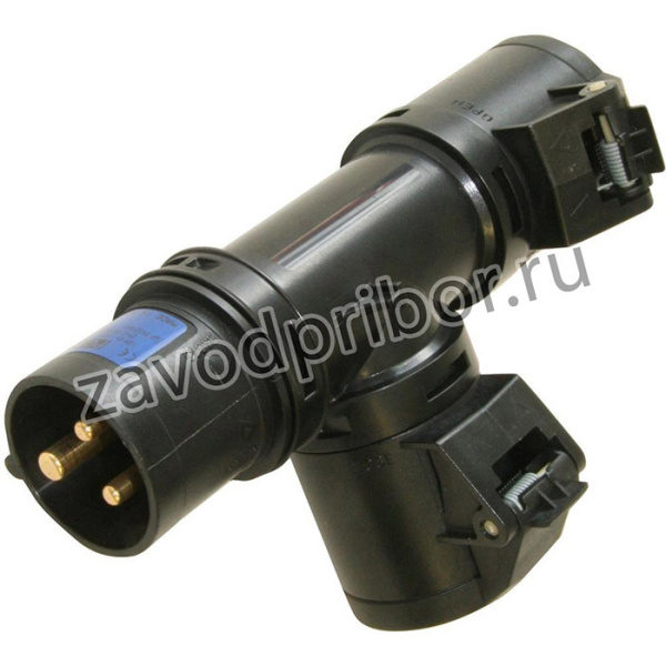 94325003, 16A, 230V, CEE T Connect Splitter, 2P+E, Black, IP44 - 1 Plug 2 Sockets