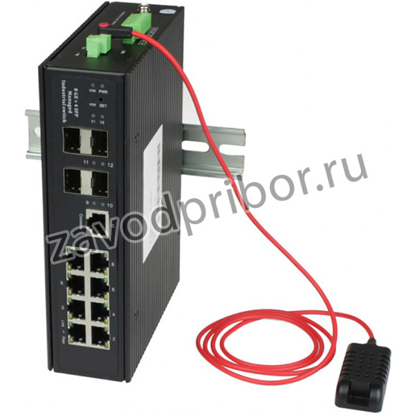 Промышленный управляемый(L2+) коммутатор Gigabit Ethernet на 8GE RJ45 +4GE SFP, функция мониторинга темп/влаж/напряж