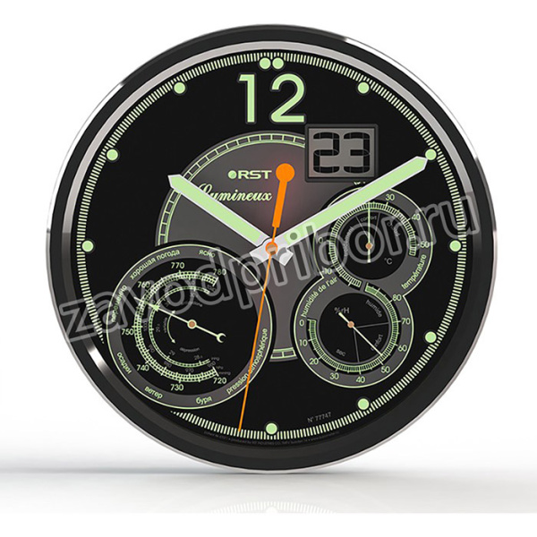 77747 Светящиеся настенные метеочасы, плавный ход, d-35см, металл.