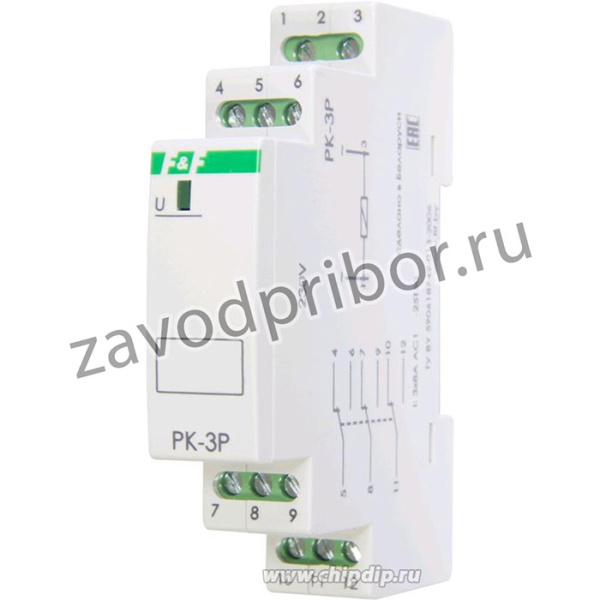 PK-3P-230, Реле электромагнитное 230 В, 8 А,3 переключающий1 модуль, монтаж на DIN-рейке