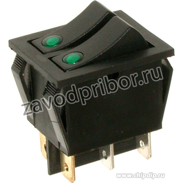 IRS-2101E-1C, Переключатель зеленый ON-OFF 6pin (250В 15А)
