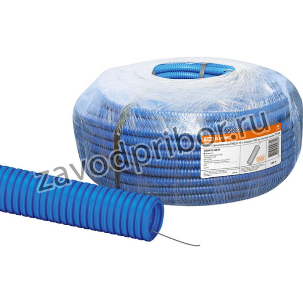 Труба гофрированная ПНД d 16 с зондом (100 м) легкая синяя TDM