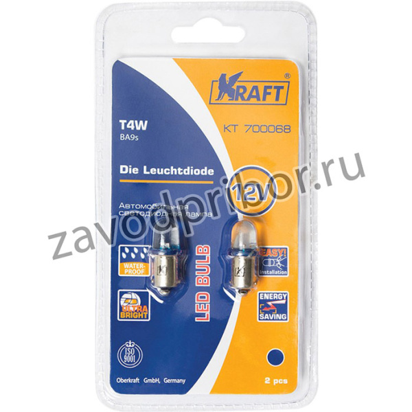 KT700068, Лампа светодиодная 12V T4W 4W BA9s KRAFT 2 шт. картон KT700068