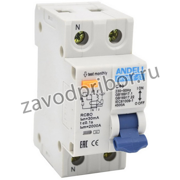 DZ59LE-40/63 1P+N10A30mA х-ка 4.5kA