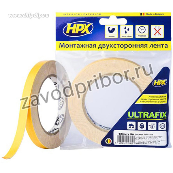 Лента двухсторонняя ULTRAFIX 12мм х 5м белая , РОЗ, шт