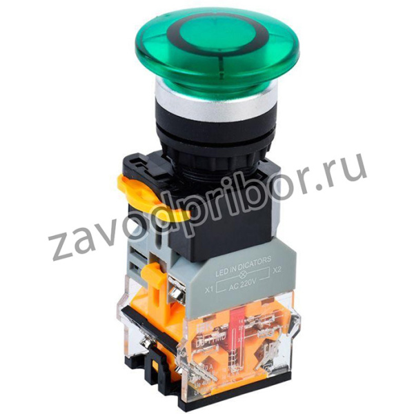 Кнопка "Грибок" D8-11MD d22мм 1з+1р с подсветкой зел. IEK BBG30-11MD-3-12-K06
