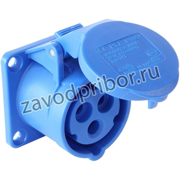 313-6F9, Разъем Pin & Sleeve, 16 А, 230 В, Монтаж в Панель, Вывод, 2P+E, Синий