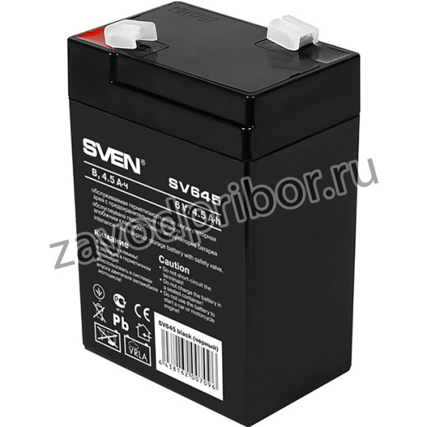 SV-0222064, Sven SV645 (6V / 4.5Ah), Батарея SVEN SV 645 (6V 4.5Ah), напряжение 6В, емкость 4.5А*ч, макс. ток разряда 67А, макс. ток заряда