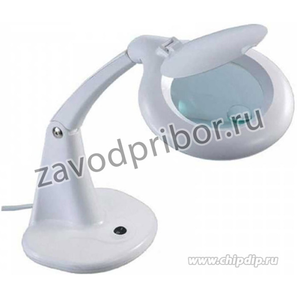31-0243, Лупа настольная малая 3D +доп.12D с подсветкой 60 LED (светодиодная), белая