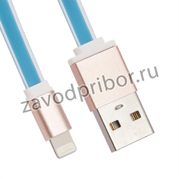 USB Дата-кабель Cable для Apple 8 pin плоский мягкий силикон 1 м. голубой