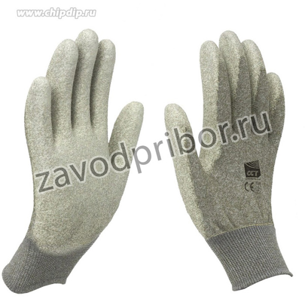 Перчатки антистатические токопроводящие нейлоновые, с добавлением медной нити (Rs 10Е5), с покрытием ладони, L