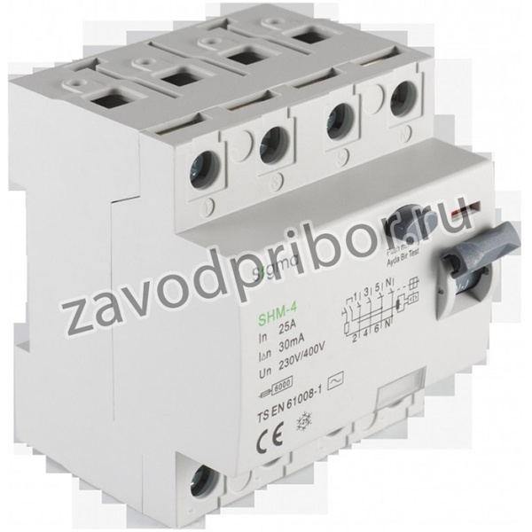 Выключатели дифференциального тока ВДТ (УЗО) AC 4P 30mA 6kA 25A, SIGMA ELEKTRIK