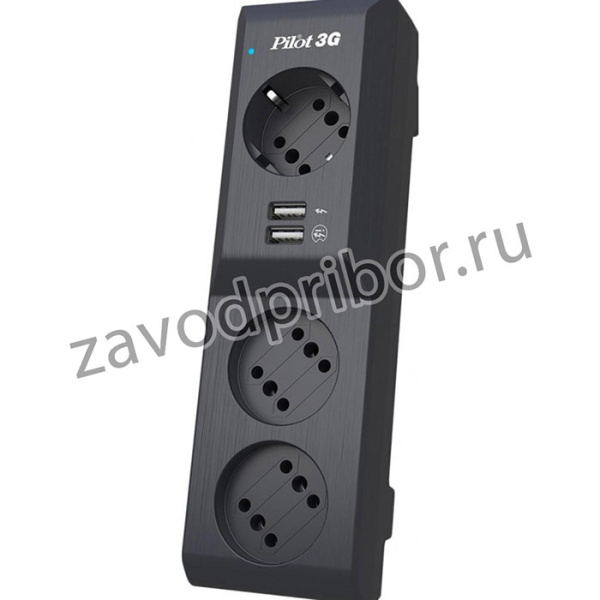 Сетевой фильтр PILOT 3G (3 евро+2 USB/3м/10А/150Дж/черный)
