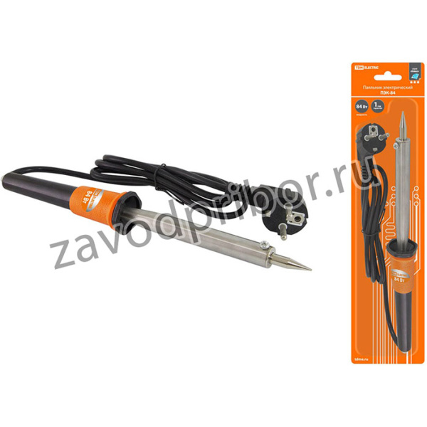 Паяльник ПЭК-84, 84 Вт, 230В, керам. ТЭН, долговечное жало с заземл., прорезин. ручка, "Алмаз" TDM