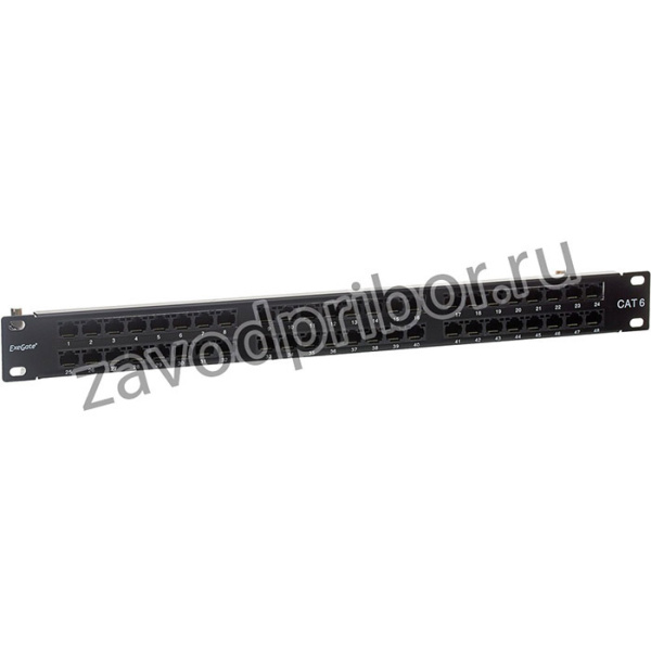 Патч-панель ExeGate EPPHD-19-48-8P8C-C6-110D (19", UTP, 48 port, cat.6, KRONE&110(dual IDC), 1U, RoHS, с кабельным органайзером, Black, RTL)