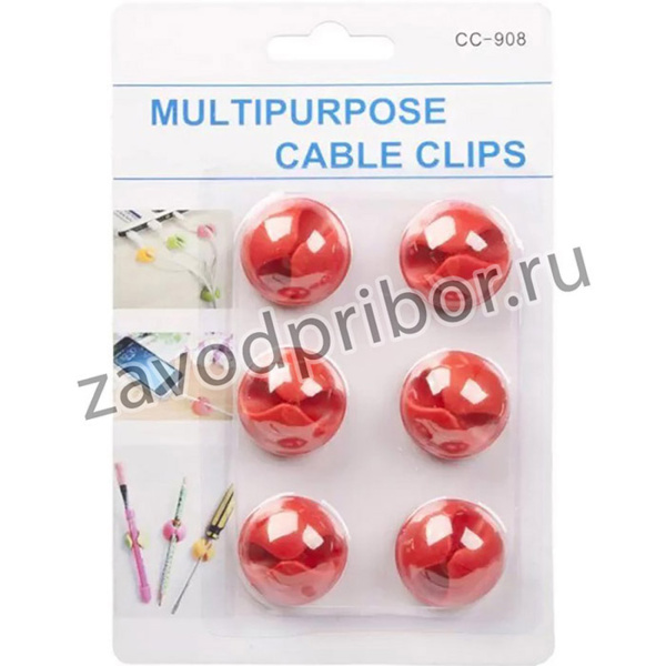 Держатель для проводов CC-908B комплект 6 шт. красный