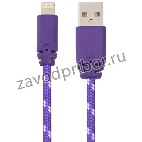USB кабель для Apple iPhone, iPad, iPod 8 pin в оплетке фиолетовый, коробка LP
