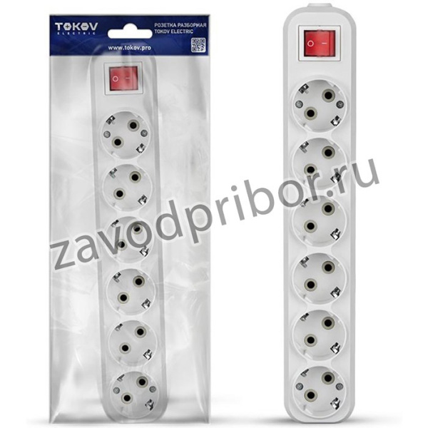 Колодка удлинителя 6-м 16А с заземл. с выкл. АБС-пластик бел. TOKOV ELECTRIC TKE-C01-KU6-ZV