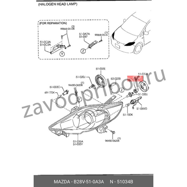 B28V510A3A, Цоколь лампы ближнего света