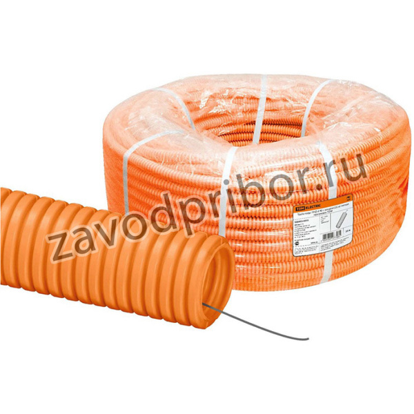 Труба гофрированная ПНД d 40 с зондом (25 м) легкая оранжевая TDM