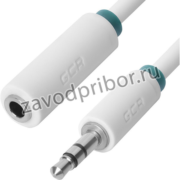 GCR-STM1662-3.0m, GCR Удлинитель аудио 3.0m jack 3,5mm/jack 3,5mm белый, зеленая окантовка, ультрагибкий, M/F, Premium