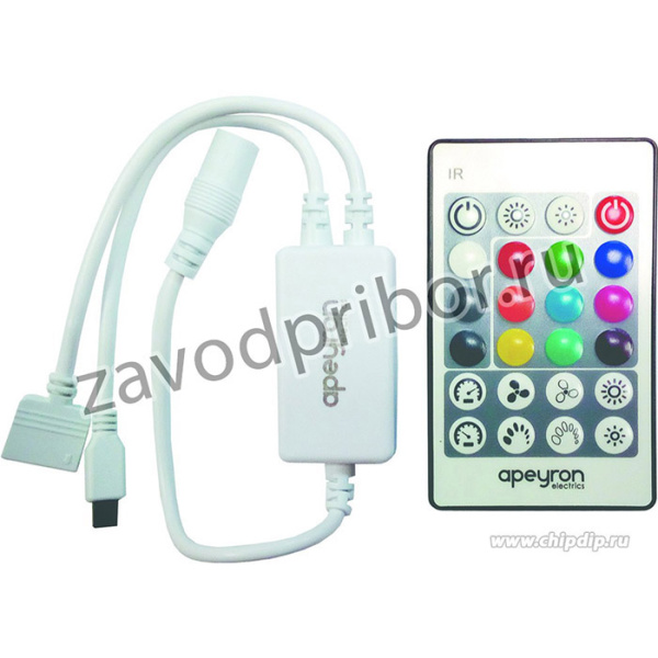 04-29, Контроллер RGBW светодиодной ленты, 12/24В, 72Вт, 4*1.5A/канал,IP20, пульт IR