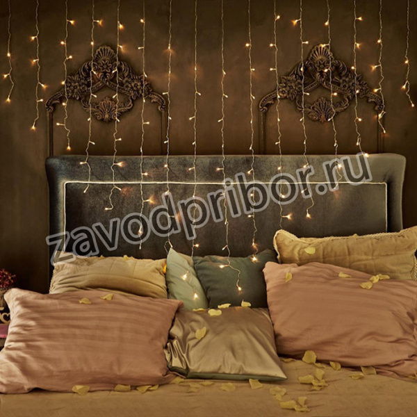 Гирлянда 'Бахрома' 2 x 1.5 м Сердце, IP20, прозр нить, теп бел, 1041889