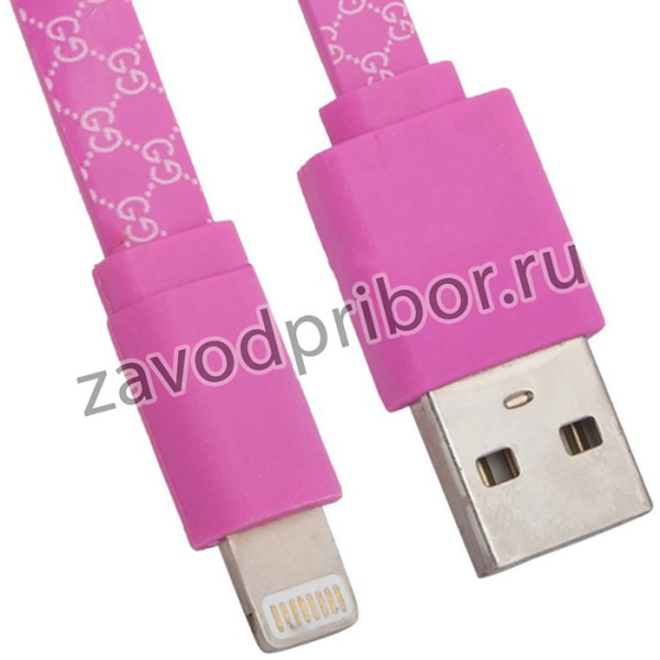 USB Дата-кабель для Apple Lightning 8-pin плоский Gucci 1 метр (розовый)
