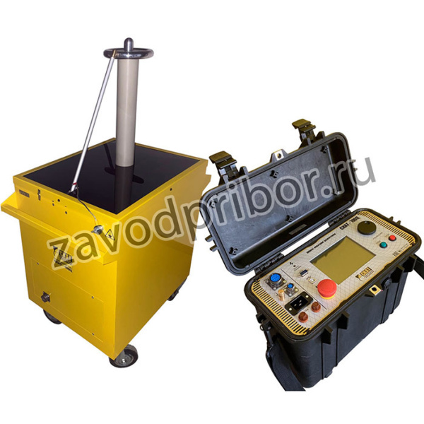 СКАТ-100Ц — аппарат испытания диэлектриков цифровой (измерительный блок в кейсе, высоковольтный блок 100 кВ в металлическом корпусе)