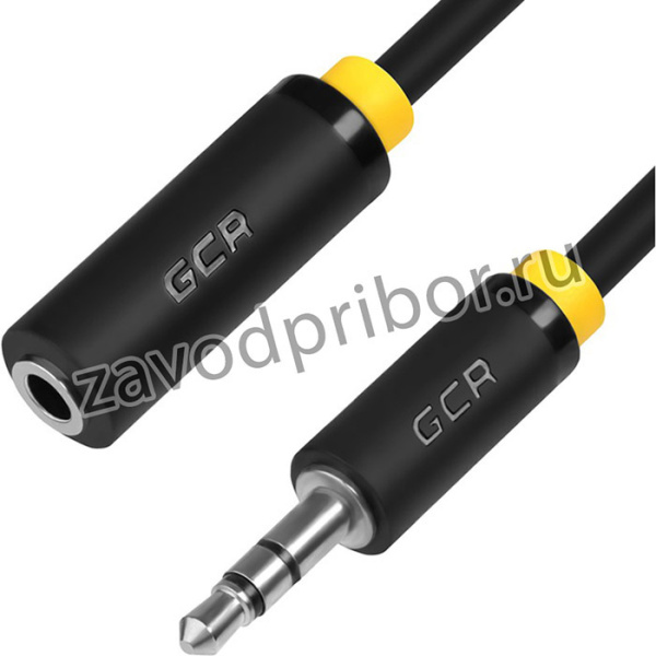 GCR-STM1114-3.0m, GCR Удлинитель аудио 3.0m jack 3,5mm/jack 3,5mm черный, желтая окантовка, ультрагибкий, M/F, Premium