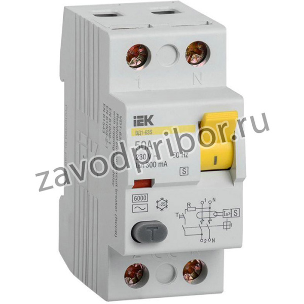 MDV12-2-050-300, Выключатель дифференциального тока (УЗО) ВД1-63S 2Р 50А 300мА (Электромеханическое)