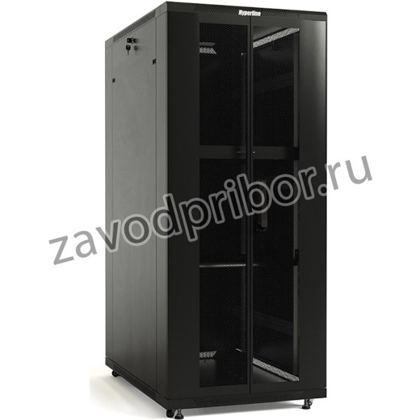 01 Шкаф напольный Hyperline, 19-дюймовый, 32U, 1610x600х1000 мм (ВхШхГ), передняя и задняя распашные перфорированные двери, черный (разобран