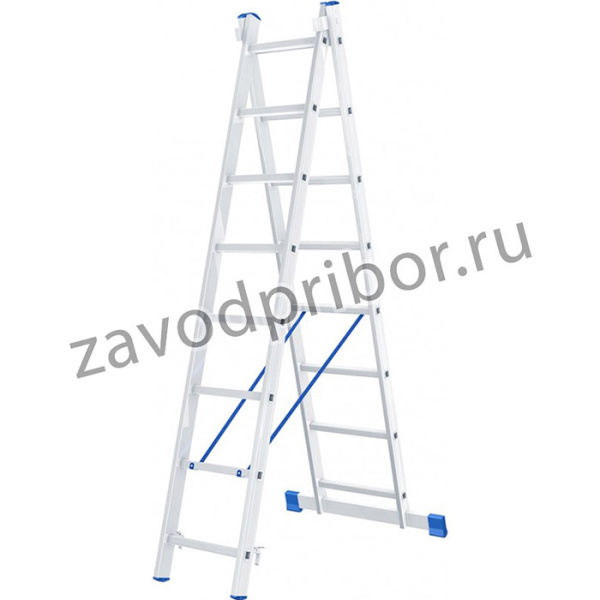 97908, Лестница, 2 х 8 ступеней, алюминиевая, двухсекционная, Россия// Сибртех
