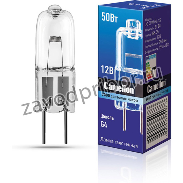 Camelion JC 50W G6.35 (Эл.лампа галоген.без рефлектора, 12V, 2000 часов)