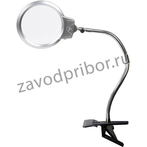 Лупа настольная MG15122-1С линза 130мм на гибком штативе (прищепка) c подсветкой