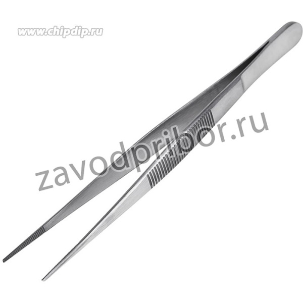 12-0346, Пинцет прямой, узкий, рифленый 145мм ПРОФИ