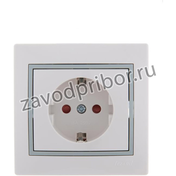 Розетка 1-м СП Mira 16А IP20 с заземл. защ. шторки с сер. вставкой керамика бел. LEZARD 701-0215-124