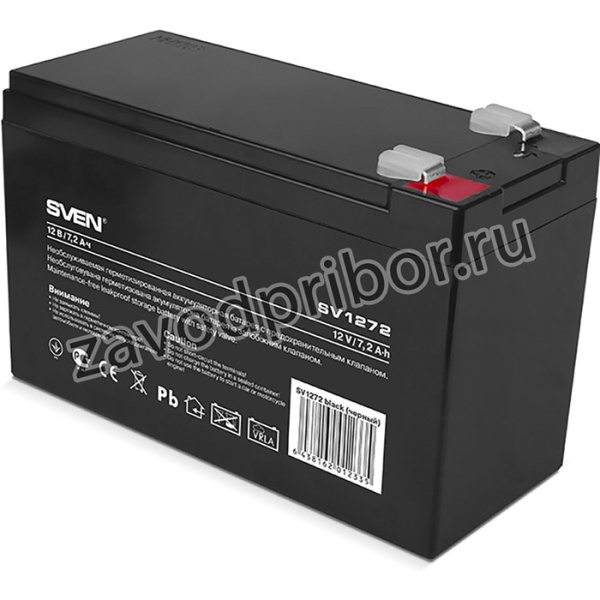 SV-012335, Sven SV1272, Батарея SVEN SV 1272 (12V 7.2Ah), напряжение 12В, емкость 7.2А*ч, макс. ток разряда 105А, макс. ток заряда 2.1А, сви