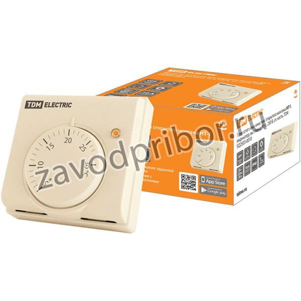 Термостат механический открытого монтажа НТ-1, индикатор, вкл/выкл, 10 А, 230 В, сл. кость, TDM